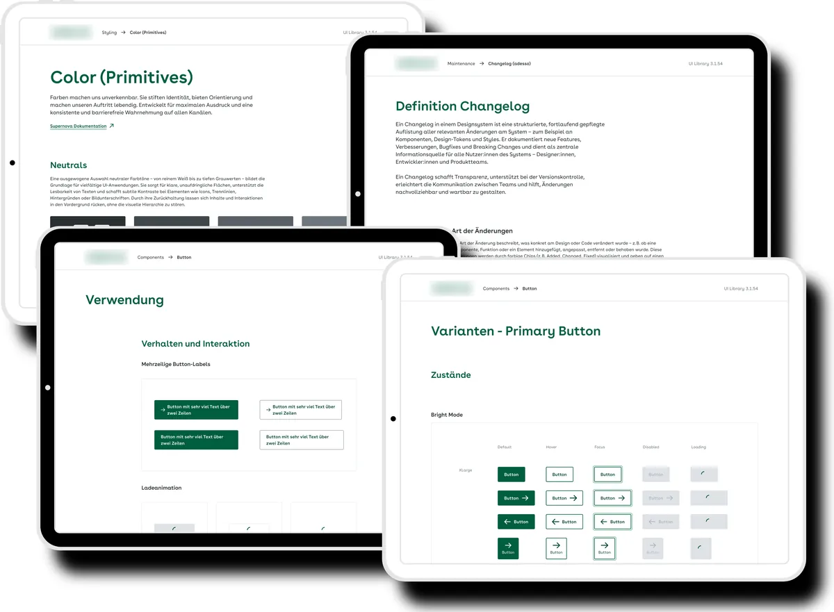 Tablet views of design system documentation