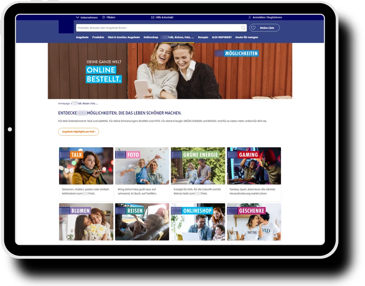 Tablet view of an online retail platform